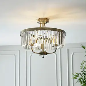 Luminosa Ascoli Ceiling Light Antique Brass Plate, Clear Cut Glass