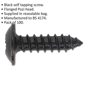 100 Pack of 3.5 x 13mm Self Tapping Black Screws with Flanged Pozi Head