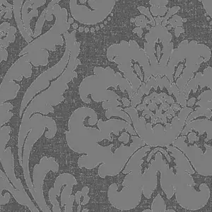 GoodHome Chalfont Charcoal Glitter effect Damask Textured Wallpaper