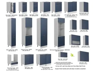 Kitchen Cabinet 7 Unit Set Soft Close 240cm Copper Handle Navy Blue / Grey Nora