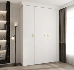 Stylish White Como I Hinged Door Wardrobe H2460mm W1600mm D500mm, Three Doors, Eleven Shelves, Two Hanging Rails, Gold Handles