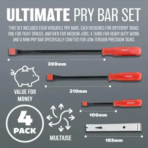 4pc Pry Crow Bar & Chisel Set Diy Car Garage Automotive Mechanics Tool Workshop