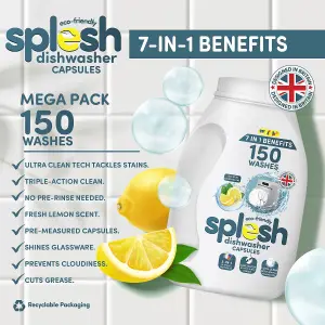 Splesh 3 in 1 Ultimate Freshness Dishwasher Tablets, Lemon Scent 150 Capsules