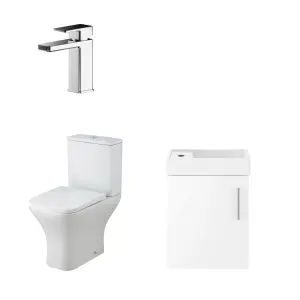 Saint Cloakroom Set - Wall Hung Vanity Basin Unit, Toilet Pan, Cistern, Seat & Mini Basin Tap - Gloss White/Chrome - Balterley