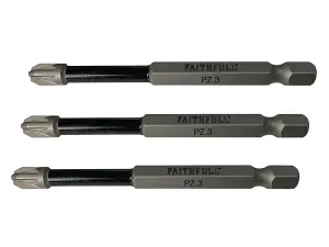 Faithfull  Pozidriv Impact Screwdriver Bits PZ3 x 75mm (Pack 3) FAISBPZ375IM