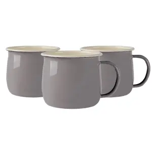 Argon Tableware - Coloured Enamel Belly Mugs - 375ml - Pack of 6 - Grey/Cream