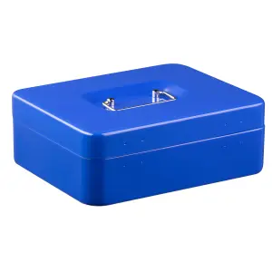 Hardys Metal Cash Box Money Bank Deposit Steel Tin Security Safe Petty Key Lockable - 10" Blue