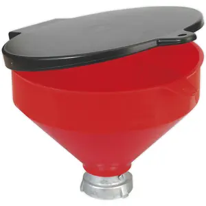 Premium Solvent Safety Funnel with Hinged Lid - 2" Female Fitting for Safe Fluid Transfer