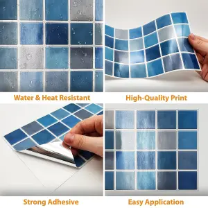 Walplus Classic Blue And Grey Mosaic Wall 2D Tile Stickers Multipack 48Pcs