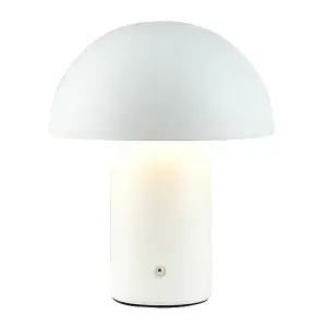 Modern Rechargeable 35cm Mushroom Lamp in Mat White with Touch Dimmer Button