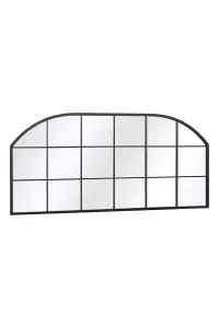 MirrorOutlet The Arcus Black Metal Framed Window Arched Garden Wall or Fence Mirror 174CM X 85CM