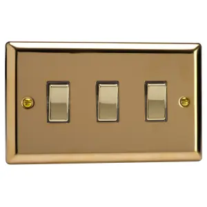 Varilight 3-Gang 10A 1- or 2-Way Rocker Switch (Twin Plate) Polished Brass