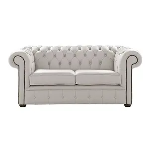 Chesterfield 2 Seater Shelly Almond Leather Sofa Settee Bespoke In Classic Style