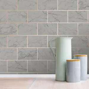 Metro Brick Marble Wallpaper Charcoal Crown M1511