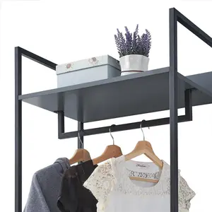 Zahra Open Wardrobe with 2 Drawers In Dark Grey With Metal Frame