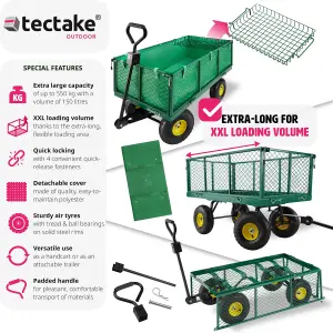 Garden Trolley - foldable side walls, shelf, padded handle, 550 kg load capacity - green