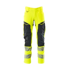 Mascot Accelerate Safe Trousers with Kneepad Pockets - Hi-Vis Yellow/Dark Navy   (38.5) (Leg Length - Long)