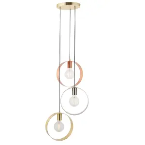 Anson Lighting Dalhart 3lt Pendant light finished in Brushed brass, nickel and copper plate