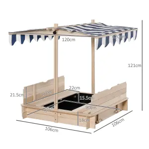 Outsunny Kids Square Wooden Sandpit Children Cabana Sandbox Outdoor Playset