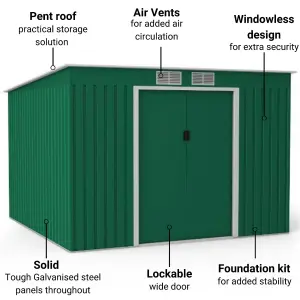 BillyOh Cargo Pent Metal Shed Including Foundation Kit - 9 x 8 Dark Green