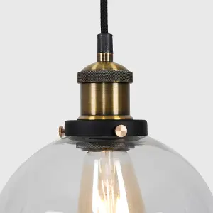 ValueLights Sheridan Vintage Black & Gold Effect Ceiling Pendant and Glass Globe Drop Down Shade Fitting with LED Bulb