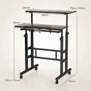 Costway 2-Tier Adjustable Standing Desk Mobile Sit Stand computer Desk on Wheels