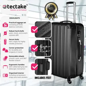 Suitcase Set - 3 hard-shell suitcases with telescopic handle, swivel wheels - black