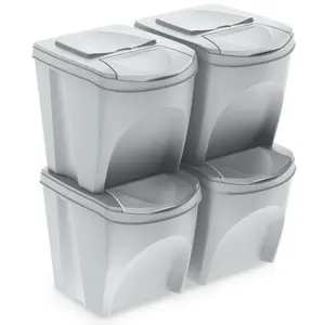 Plastic Manual Lift Rubbish Bin - 100L (Set of 4) White