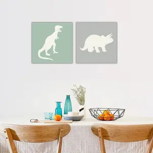 Dinosaur Green Canvas art, Set of 2 (H)30cm x (W)60cm