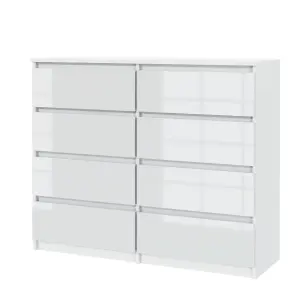 Chest of 8 Drawers Sideboard TV unit cabinet storage White Gloss Fronts