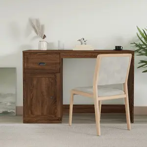 Berkfield Desk with Drawer Brown Oak 115x50x75 cm Engineered Wood