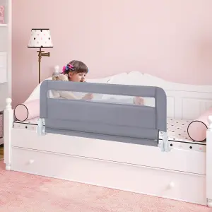 COSTWAY Bed Rail Guard for Toddlers 100CM Foldable Baby Bed Rail w/ Safety Strap