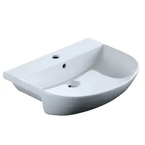 Dante White Ceramic Short Projection Bathroom Semi Recessed Basin Sink with 1 Tap Hole