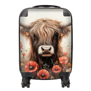 Highland Cow And Summer Flowers Suitcase - Mini Cabin