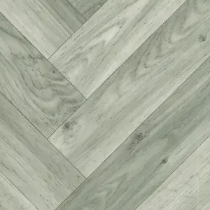 Anti-Slip Grey Wood Effect Herringbone Vinyl Flooring For LivingRoom, Kitchen, 2mm Thick Vinyl Sheet -9m(29'5") X 4m(13'1")-36m²