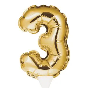 Creative Party Number 3 Inflatable Balloon Cake Topper Gold (One Size)