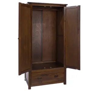 Wardrobe 2 door, 1 drawer, rich dark brown lacquer finish, Boston range