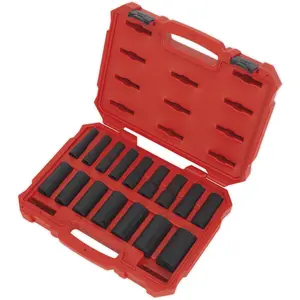 Professional 16 Piece Lock-On Impact Socket Set - 1/2 Inch Drive - Durable Deep Sockets