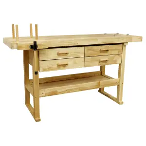 Sealey Woodworking Bench Top With 4 Drawers Rubber Wood Tool Well Shelf AP1640