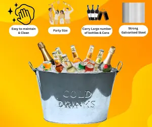 Trendi 24L Cold Drinks GALVANISED Steel Oval Tub Outdoor ICE Bucket Cooler Beverage Lager Drink Pail Cocktails Parties bucket