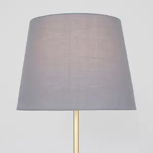 ValueLights Modern Standard Floor Lamp In Gold Metal Finish With Grey Tapered Shade