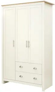 GFW Lancaster 3 Door 2 Drawer Wardrobe Cream