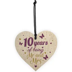 Red Ocean 10 Year Anniversary Gift Wooden Heart Sign Mr And Mrs 10th Anniversary Plaque Gifts For Him For Her