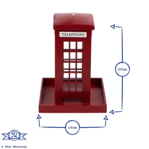 Redwood - Telephone Box Wooden Bird Feeder - Red