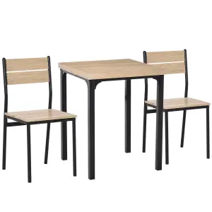 HOMCOM 3 Pcs Compact Dining Table 2 Chairs Set, Light Wood Grain