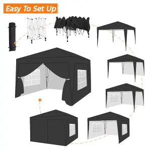 Yaheetech 3mx3m Black Fabric Pop Up Canopy Tent w/ Sidewalls