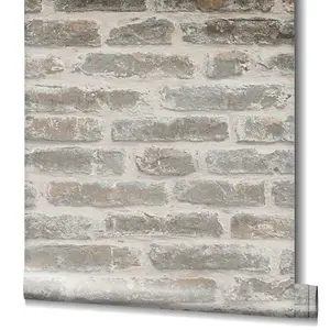 Paste the Wall White and Greige Exposed Brick Wallpaper