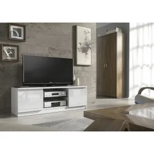 TV Unit 120cm Modern White with High Gloss Doors - Creative Furniture