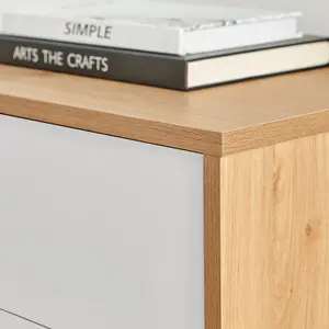 Furniturebox UK Bisset Off-White & Wood Effect Chest of 5 Drawers