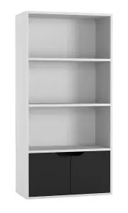 URBNLIVING Height 118Cm 4 Tier Wooden Bookcase Cupboard with Doors Storage Shelving Display Colour White Door Black Cabinet Unit